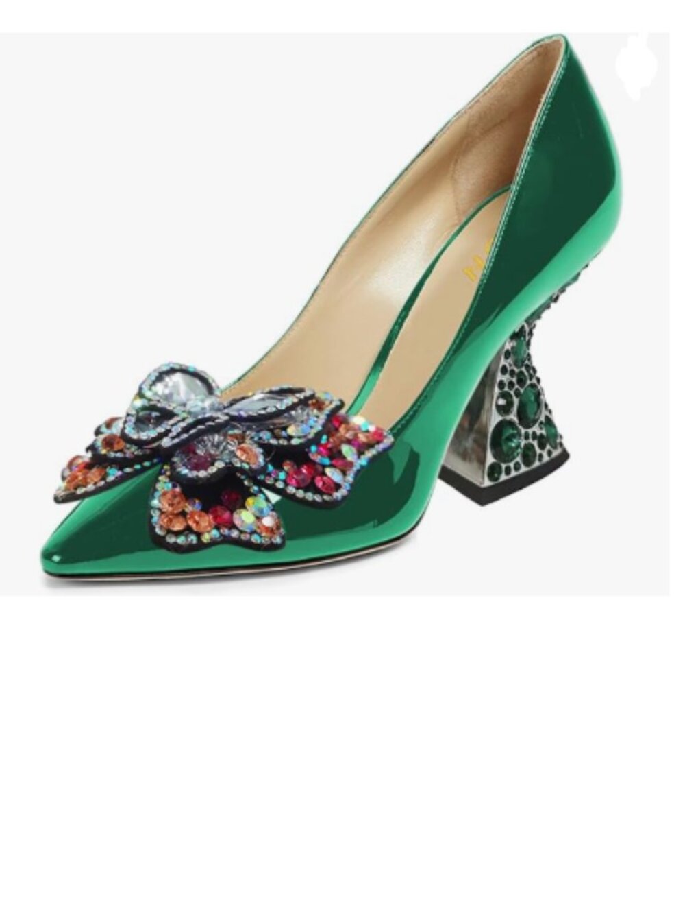 YDN Green Butterfly Pumps Colorful Crystal High Heels Studded Slip On Dress Shoe